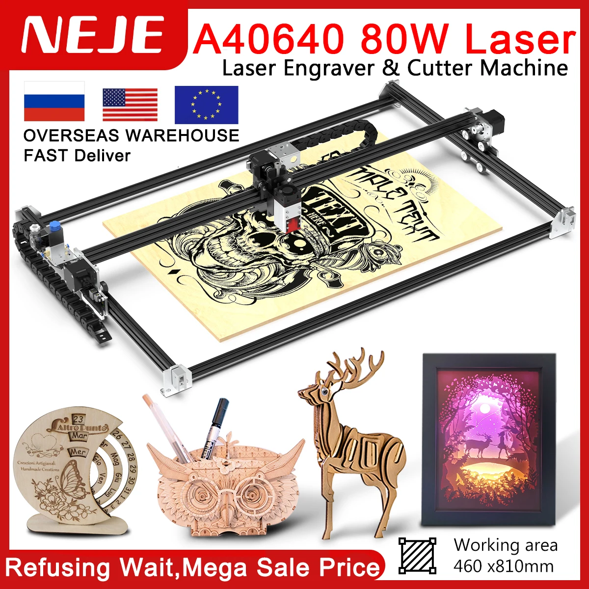 Máquina de grabado láser NEJE 3 MAX, enrutador CNC A40640, 80W, Lightburn, LaserGRBL, cortador de Control por aplicación, grabador láser DIY, acero y madera