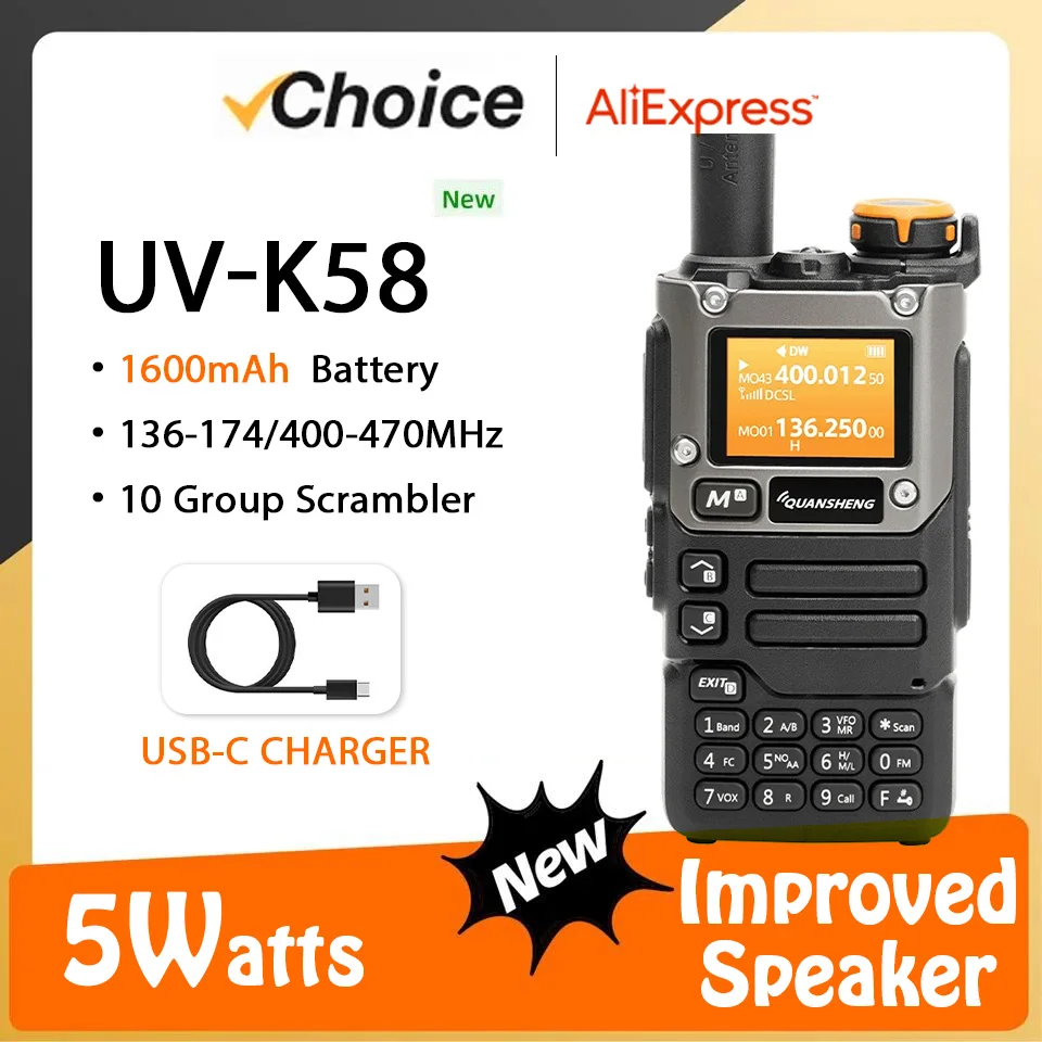 Quansheng UV-K58 5W Walkie Talkie UV-K6 UV-K5(8) Two Way Radios USB-C Direct Charge Multi-band AM/FM UHF VHF DTMF UV-K5 Upgrade