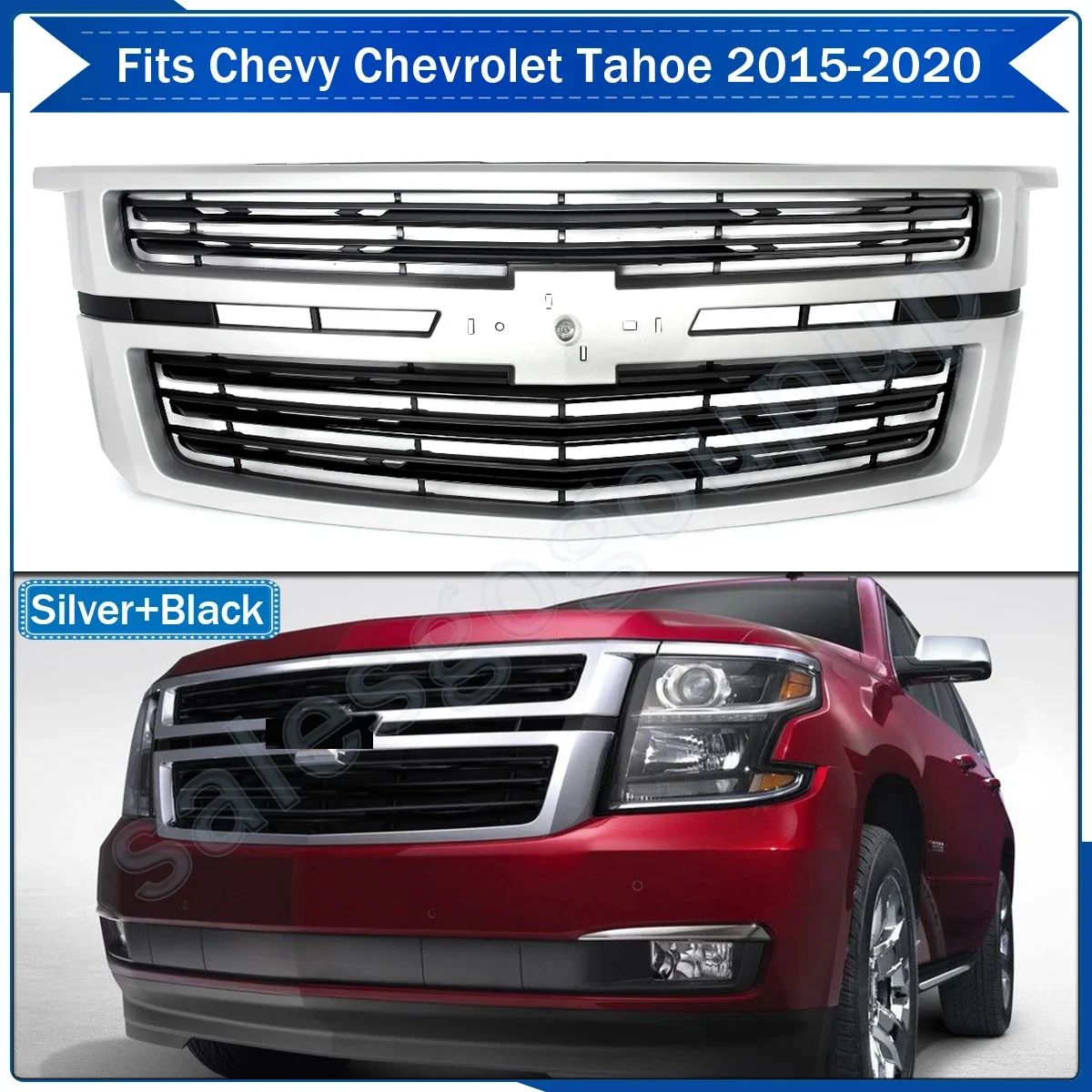 Front Upper Grille Grill Silver Ice For 2015-2020 Chevy Tahoe/Suburban LTZ Style