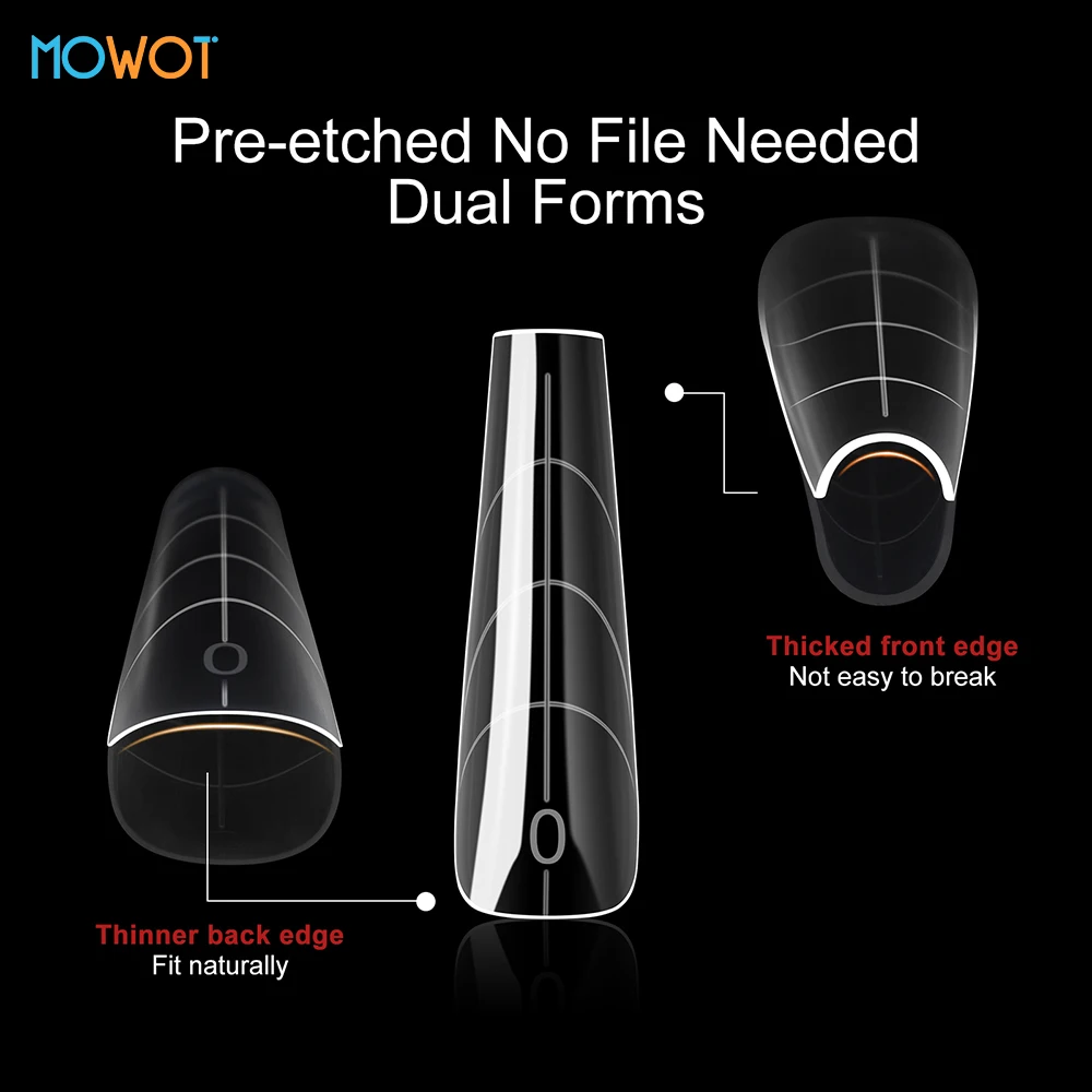 MOWOT 168개/180개 클리어 듀얼 폼 네일 몰드 세트 풀 커버 인조 손톱 팁 폴리 네일 젤 몰드 재사용 가능한 아크릴 네일 탑 폼