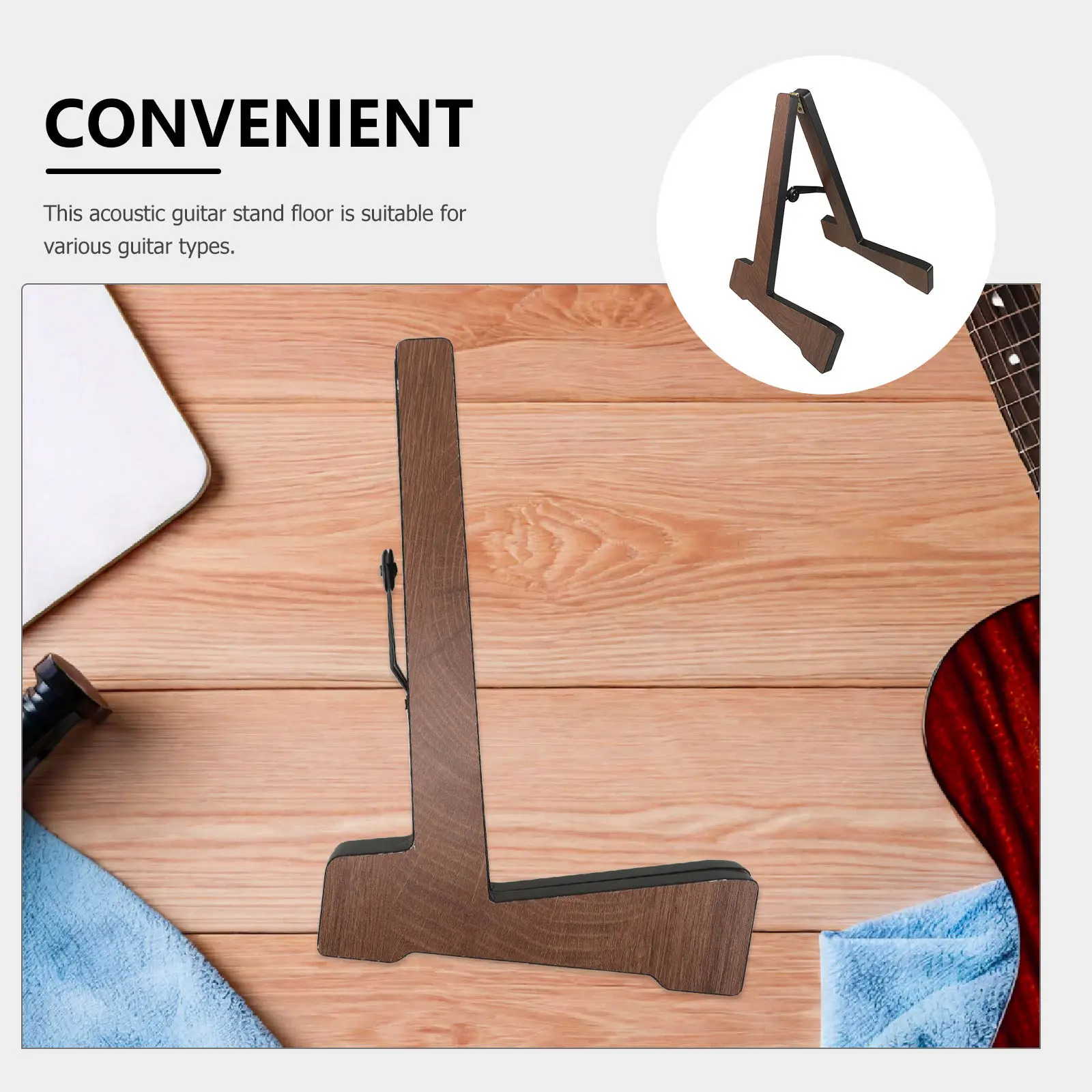 Acoustic Guitar Floor Stand Wooden Solid Stable Rustic Design Universal Fit for All Guitars Space Saving Easy Assembly Studio
