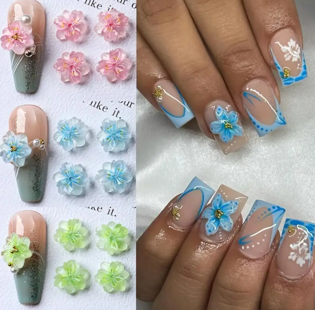 50/100 pz 3D Fiore di Ghiaccio Pendenti E Ciondoli Per Unghie Colorato Traslucido 5 Petalo Fiore Fascino Del Chiodo Gradiente Fiore di Ciliegio Decorazione Del Fiore FAI DA TE