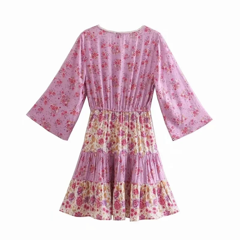 GypsyLady Mini abito floreale Vintage rosa Holiday Boho abito da donna manica svasata Summer Holiday Ladies abiti Sexy femminili 2021