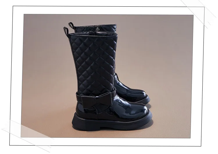 Herbst-Winter-Kurzstiefel mit Karomuster, rutschfester, weicher Sohle, für Mädchen, mit Reißverschluss, Fleece-Futter, lässige Stiefel, bequem, warm, für Kleinkinder, mit Schleife, für Kinder. – Detail 9