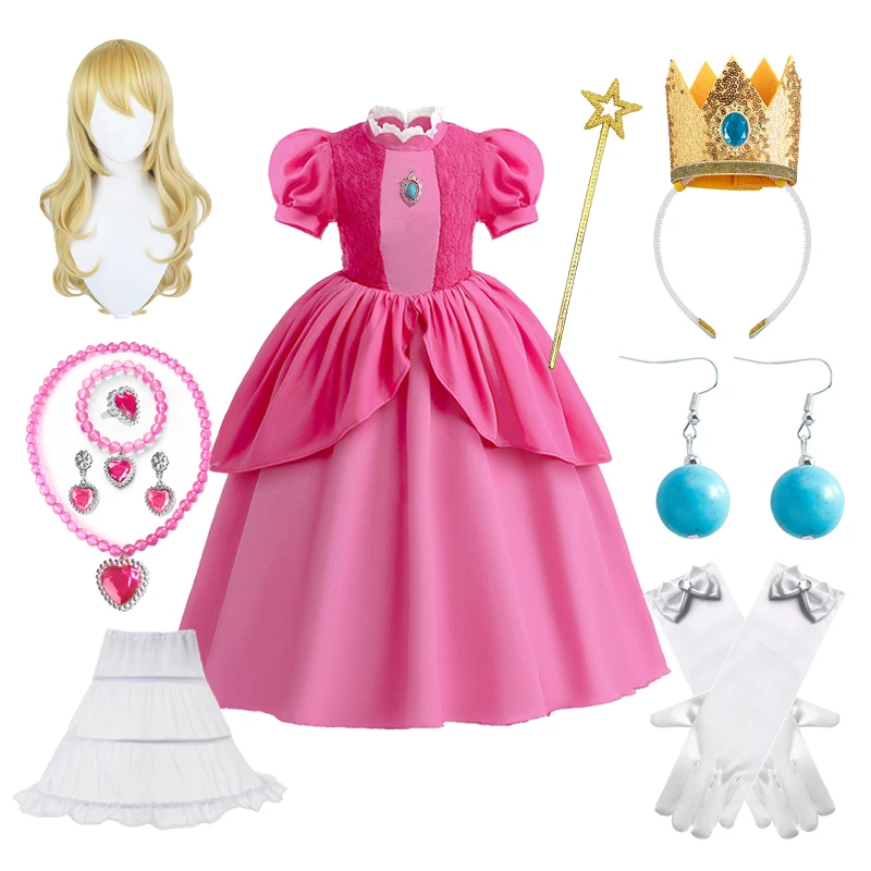 Peach Princess Costume Peach Princess Birthday Party Cosplay Costume Outfits Halloween Carnival Stage Performance Kid Girl Dress