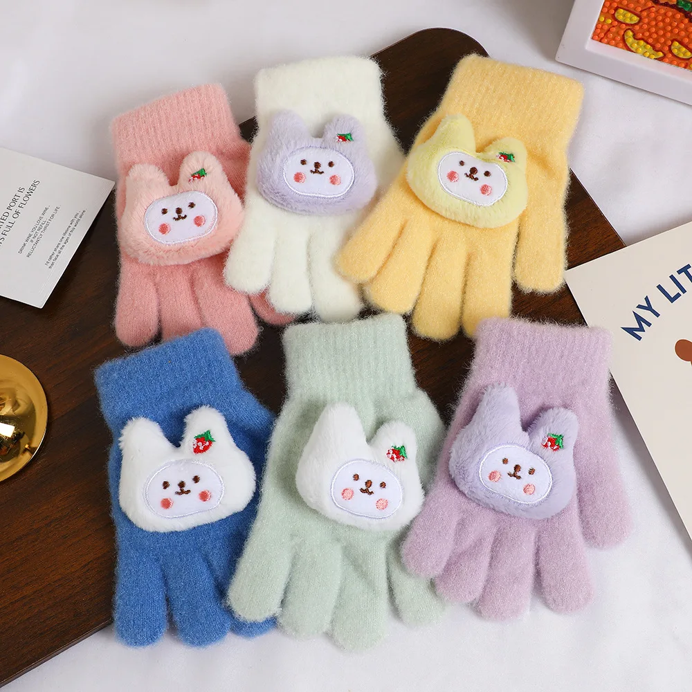 

1 Pairs Children's Gloves Kawaii 3D Cartoon Rabbit Sweet Cute Funny Winter Thick Warm Soft Comfortable Finger Gloves For Girl