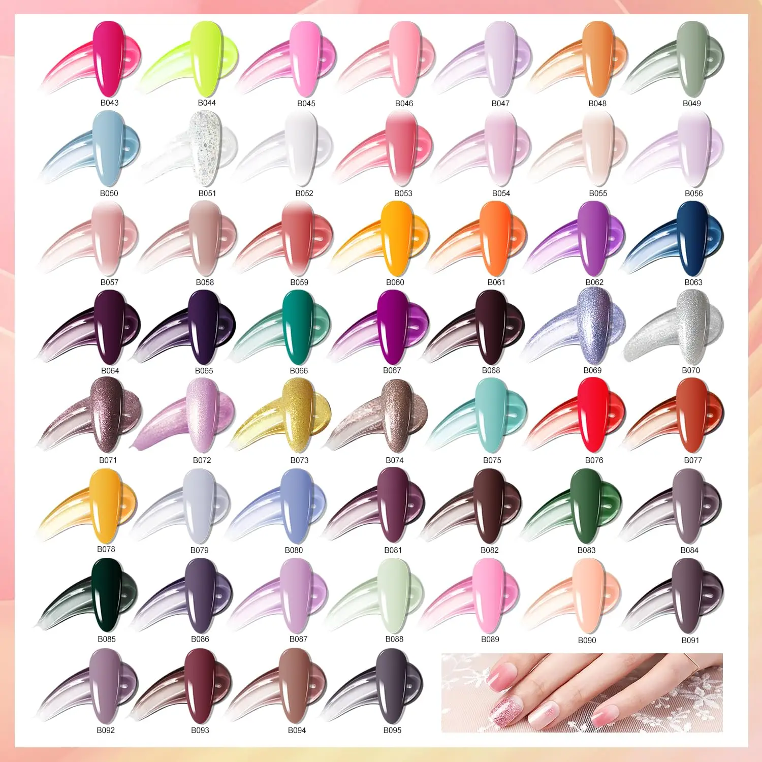 100 Bottles Gel Nail Polish Kit with UV LED Lamp, 95 Colors Glossy Glitter Matte Top Coat Base Set