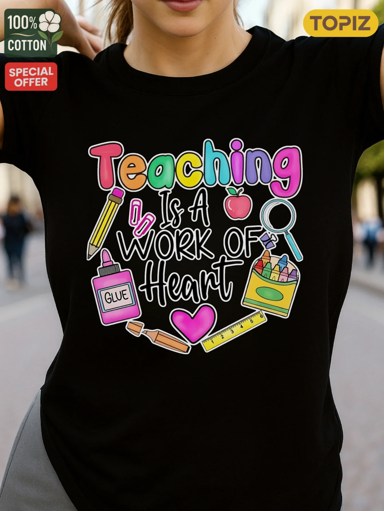 Camiseta de mujer, top informal de manga corta con cuello redondo, camiseta gráfica, enseñanza es un trabajo de, 100% algodón, camisa para Halloween