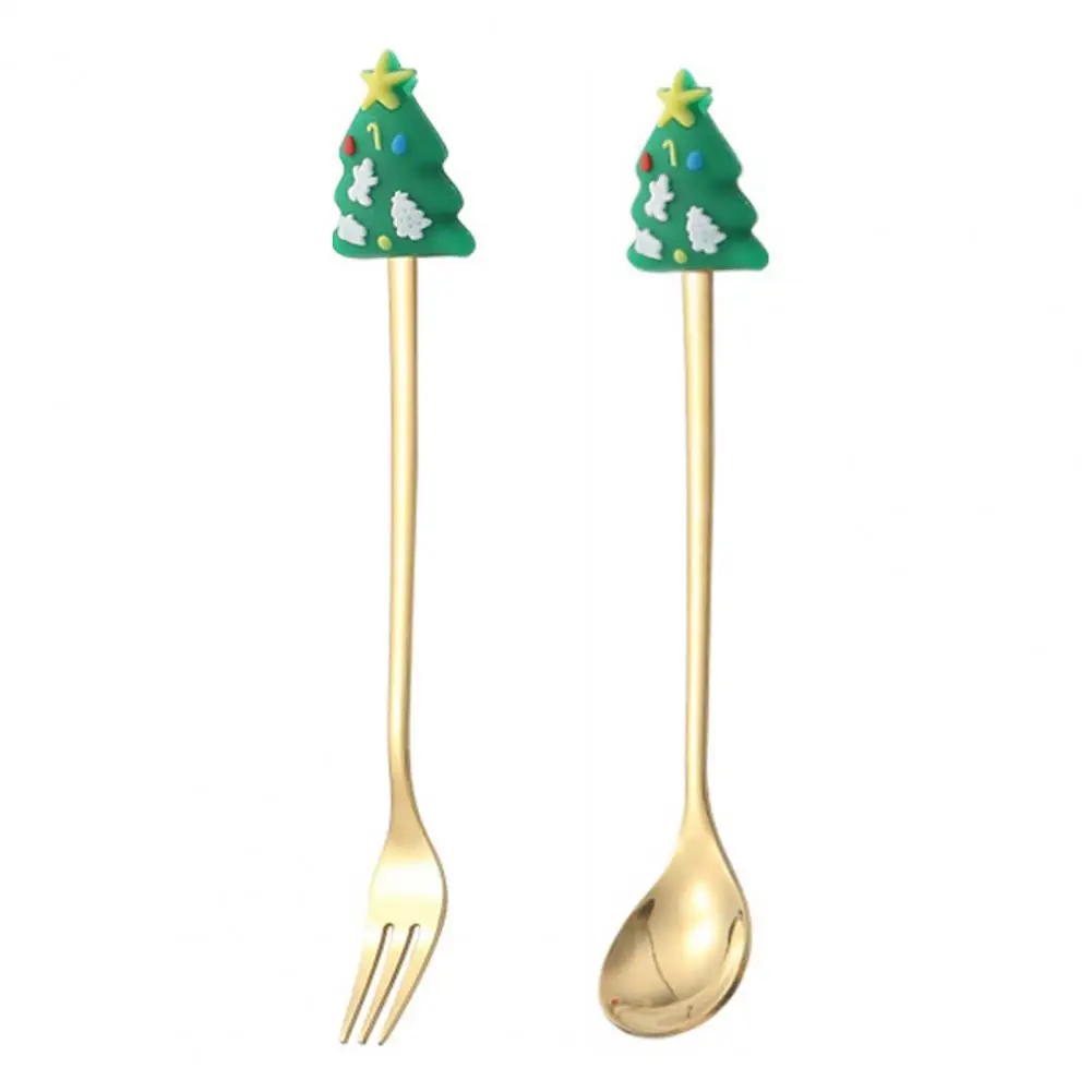 Reusable Christmas Spoons Festive Stainless Steel Christmas Spoon Fork Set with Gift Box Tree Santa Star Theme for Holiday