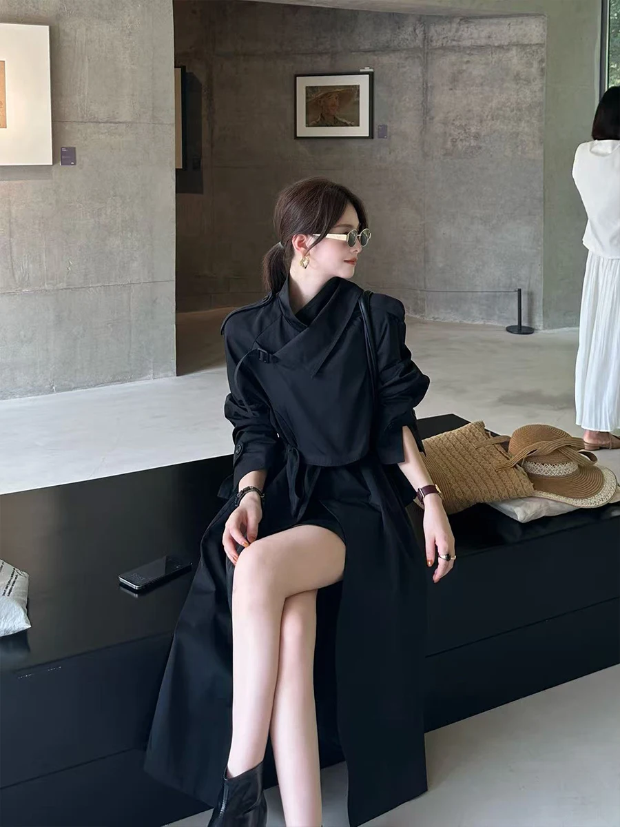 

Ele Mid-Length Asymmetrical Stand Collar Coat Autumn New Sle High-End Feel LZY Zhin Polyester Cotton Blend Long Sve