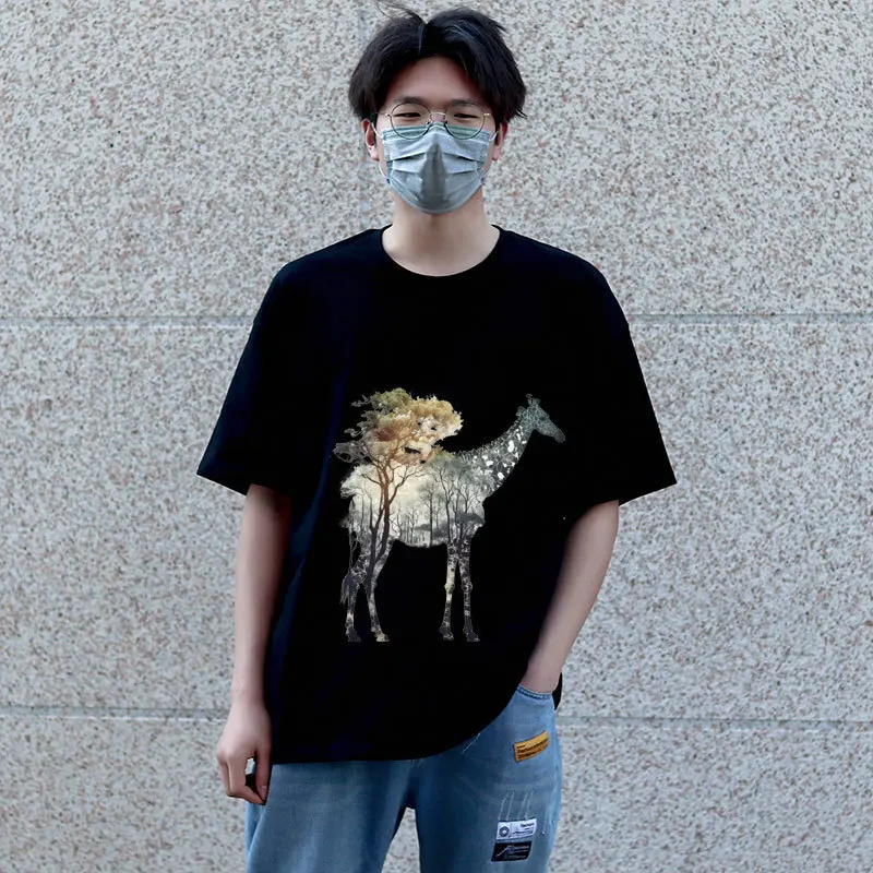 Landscape Animals Eagle long necked deer Heat Transfer Sticker Clothes Decoration Diy Accessory Print On T-Shirt Iron On Patch
