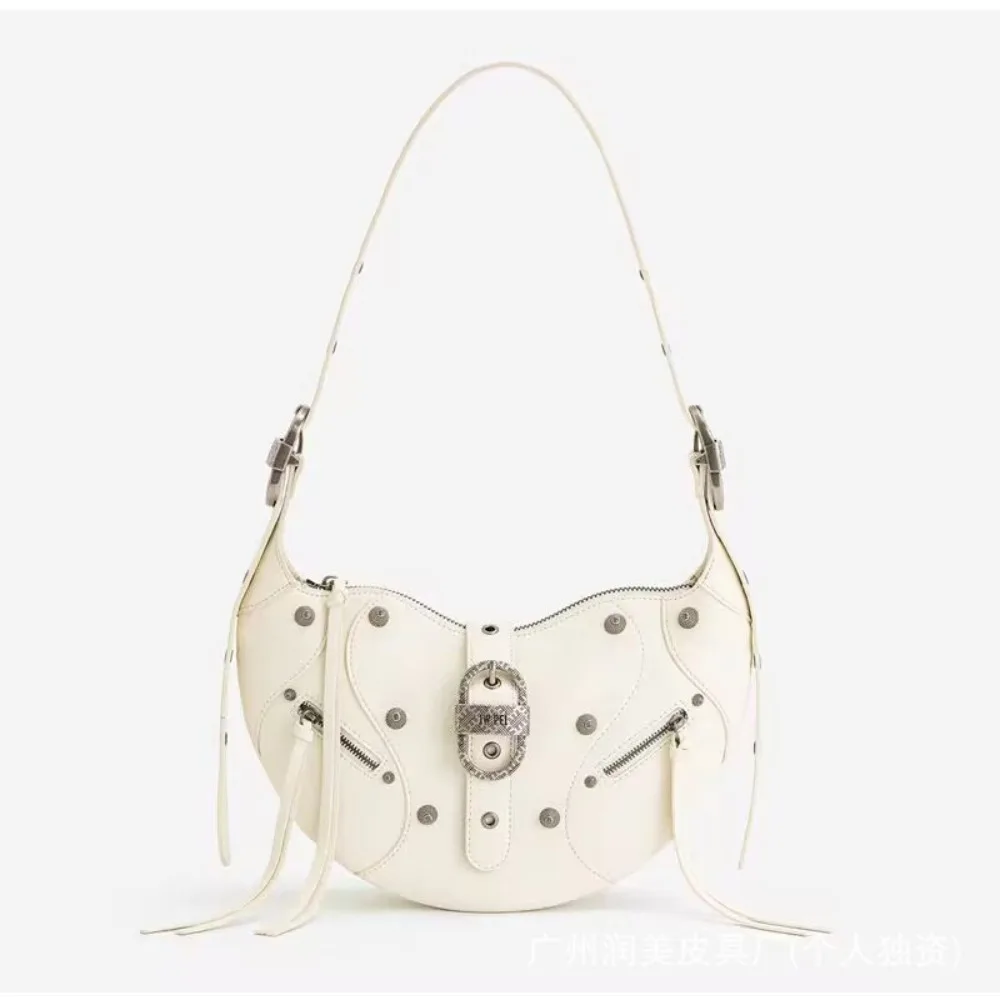 JW Pei Croissant Bag en cuir ciré, grande capacité, épaule/bandoulière moto, sensation luxueuse. Sac sous les bras