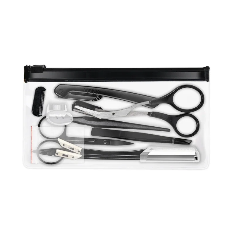 Black Eyebrow Trimming Scissors Stainless Steel Tweezers Scraping Eyebrow Comb Razor Eyebrow Clip Makeup Tools Sets