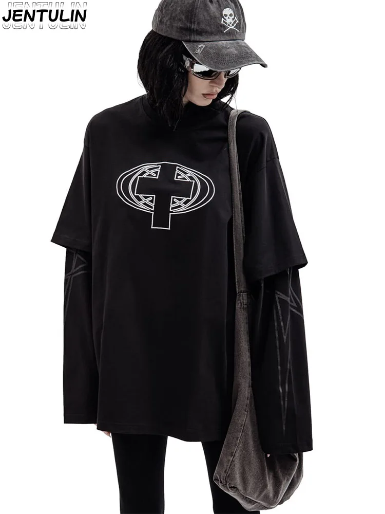 

Harajuku Oversized Streetwear Women's Y2k Clothes Satan Club Graphic Print Tshirt Cotton Hip Hop Aesthetic Long Sleeve Tops Goth