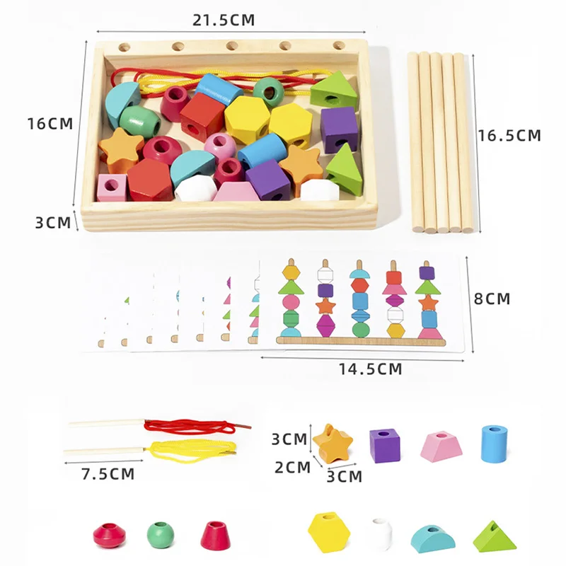 Montessori Wooden Toys Color Shape Matching Puzzle Game Colorful Beaded Color Cognition Educational Toys Gift For Children Kids