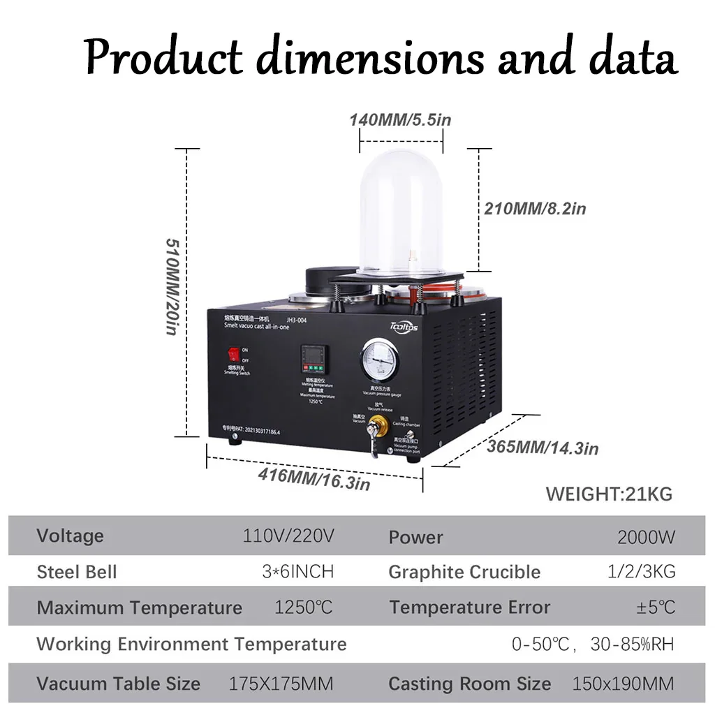 3-in-1 Vacuum Casting Machine for Gold Silver | Integrated Smelting Refining Tool | High-Temperature Jewelry Making Equipment