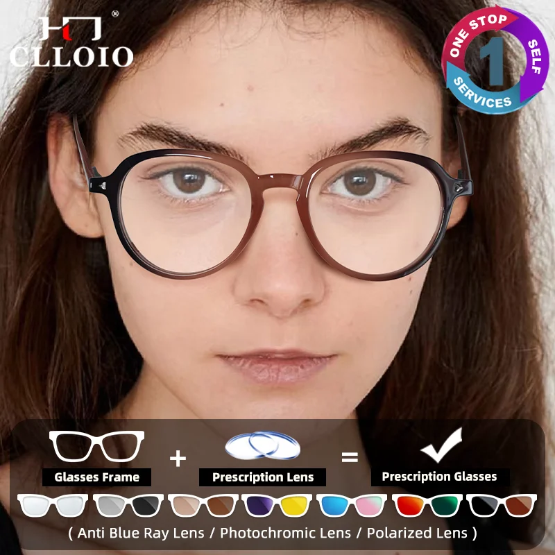 

CLLOIO Simple Design Round Frame Prescription Glasses Women Optical Myopia Eyeware Anti Blue Light Progressive Office Eyeglasses