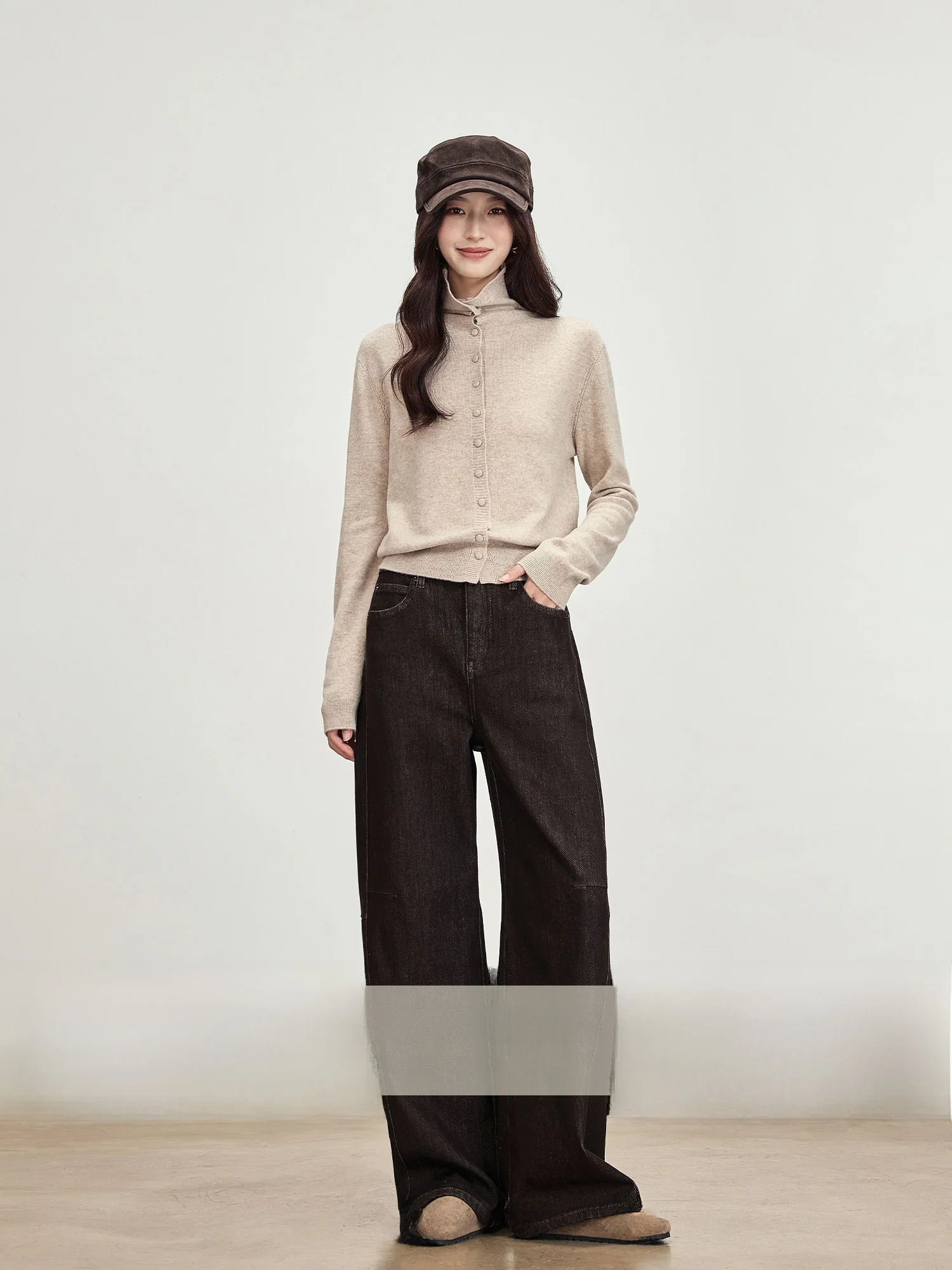 

Женские джинсы с высокой талией для похудения, осенне-зимние брюки, струящиеся, кофейного цвета, модный дизайн, повседневные джинсы с высокой талией