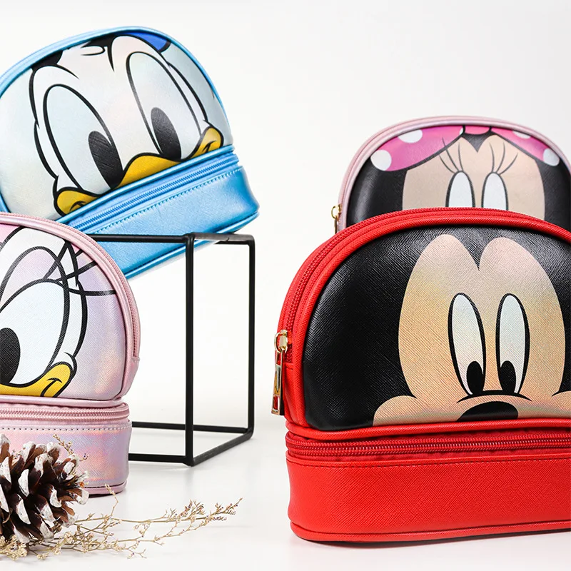 Disney Mickey Mouse Makeup Bag Original Donald Duck Large Capacity Shell Bag Simple Cosmetic Storage Bag Portable Lady Hand Bag