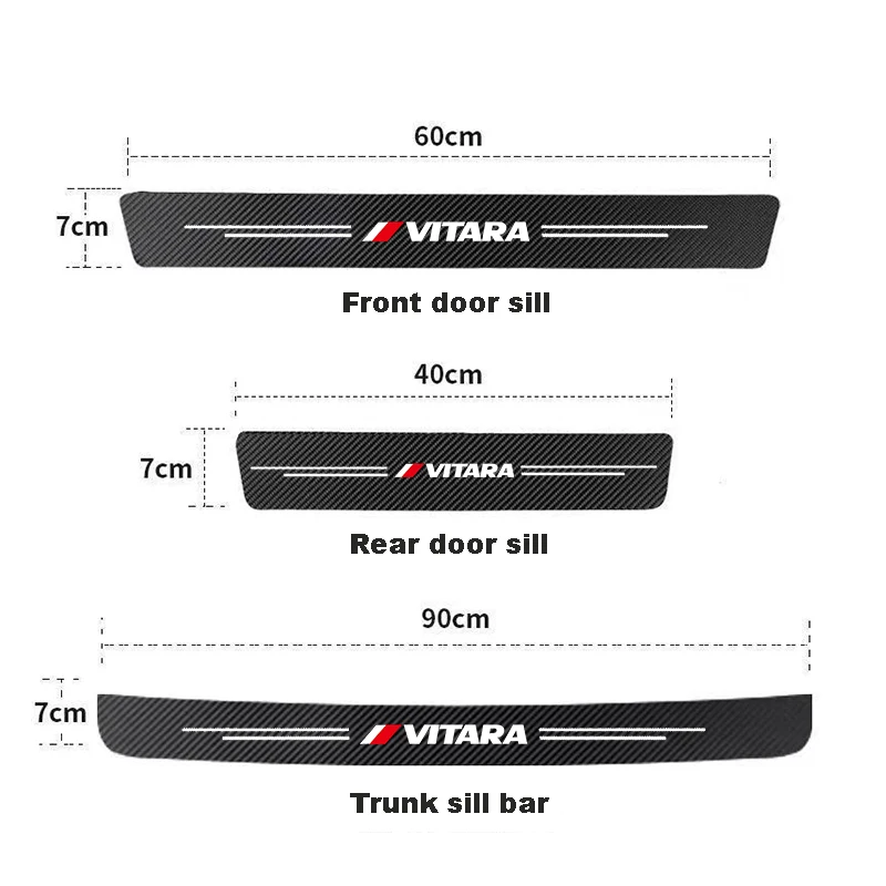 For Suzuki VITARA Logo Carbon fiber pattern car door sill Threshold cill sticker paster auto accessories