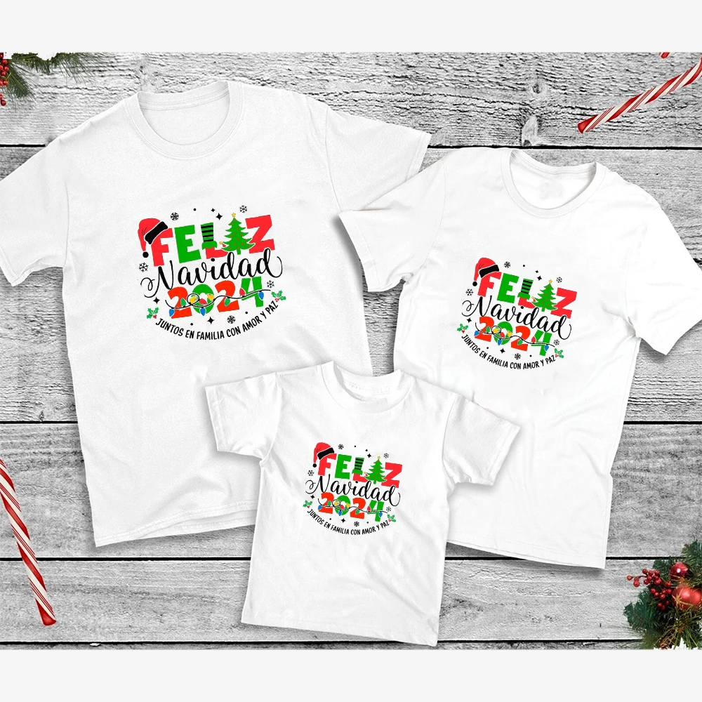 Merry Christams 2024 Family Matching Ouftits Mom Dad Kids T-shirts Baby Romper Xmas Family Shirt Feliz Navidad Clothes