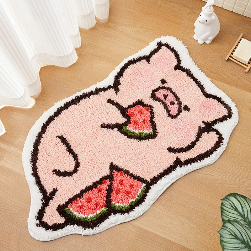 Tufting Piggy Bathroom Mat Soft Plushy Rug Kids Bedroom Carpet Doormat Floor Anti Slip Pad Aesthetic Home Room Winter Warm Decor