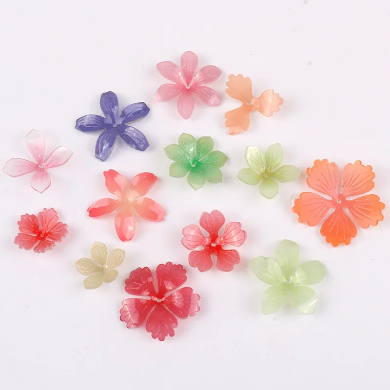 Summer style 50pcs/lot color print cartoon flowers shape acrylic beads diy jewelry earring/garment/hair accessory