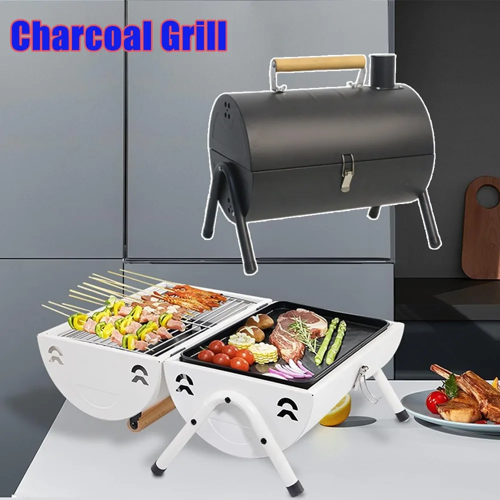 Dual Purpose Frying and Grilling Barbecue Grill Portable Smokeless Home Camping Outdoor Stove Roaster Rack Hearth Lightweight