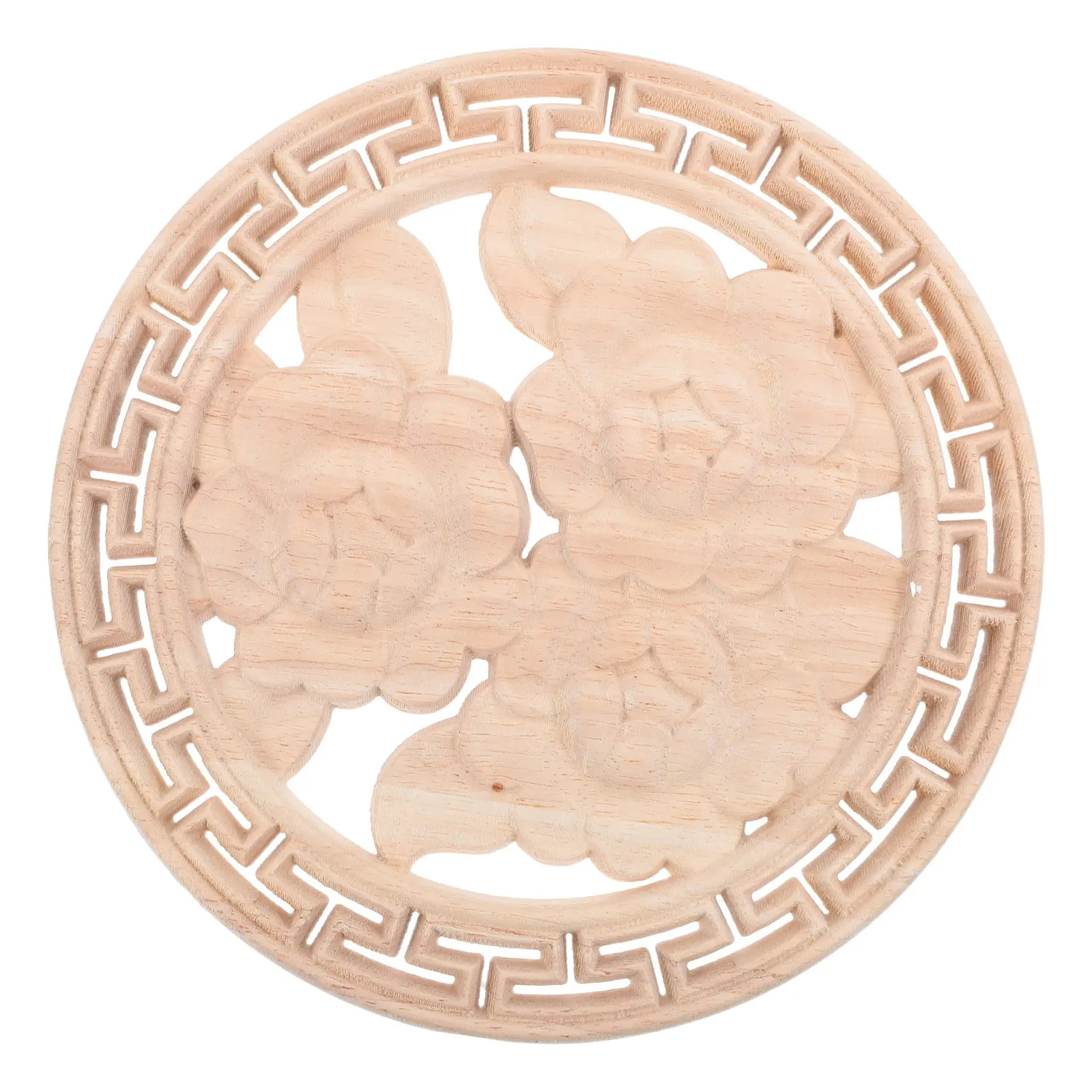 Hollow Out Intricate Rose Floral Wood Applique Onlay Vintage European Style Decorative Round Carved Wooden Furniture Decoration