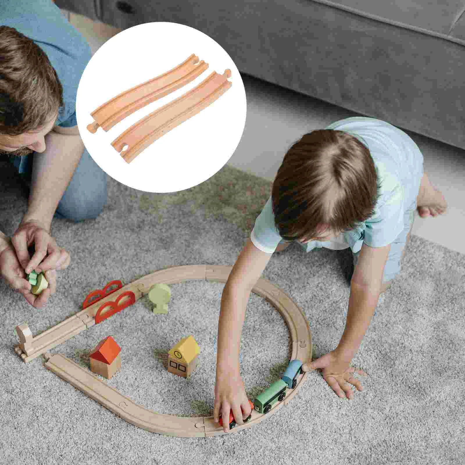 Juego de vías de tren de madera para niños, accesorios de vía de tren de madera, juguetes, vías de tren de madera, ferrocarriles, 2 uds.