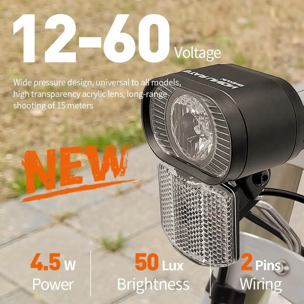 

Ebike Ultra Bright 50LUM EBike Headlights WUXING QD522 - Compatible with 24V/36V/48V/52V/60V Electric Bicycles & Scooters - LED
