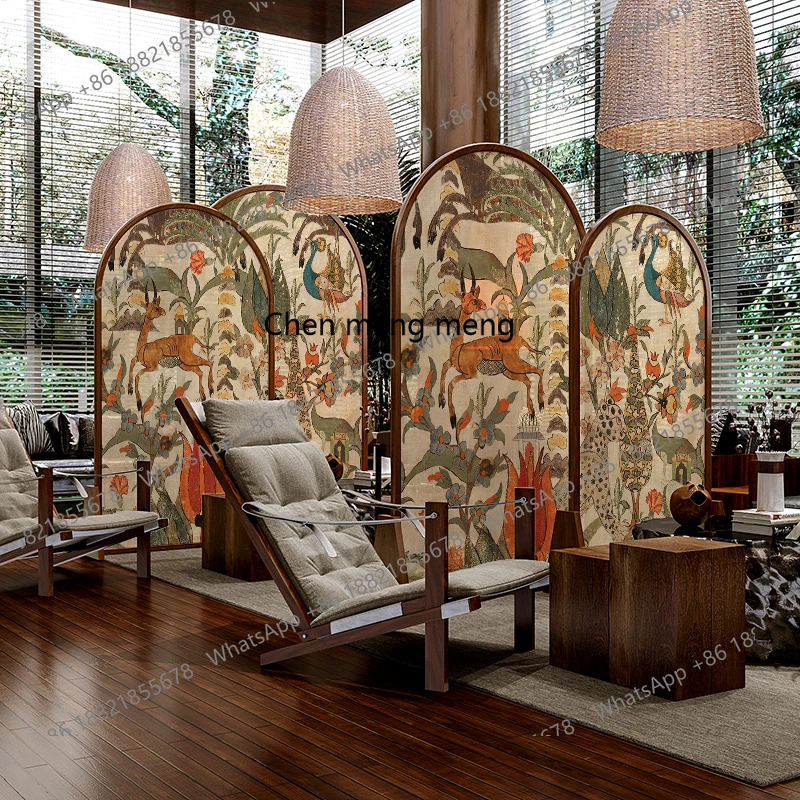 

American solid wood screen partition living room mobile blocking decoration French entrance seat screen