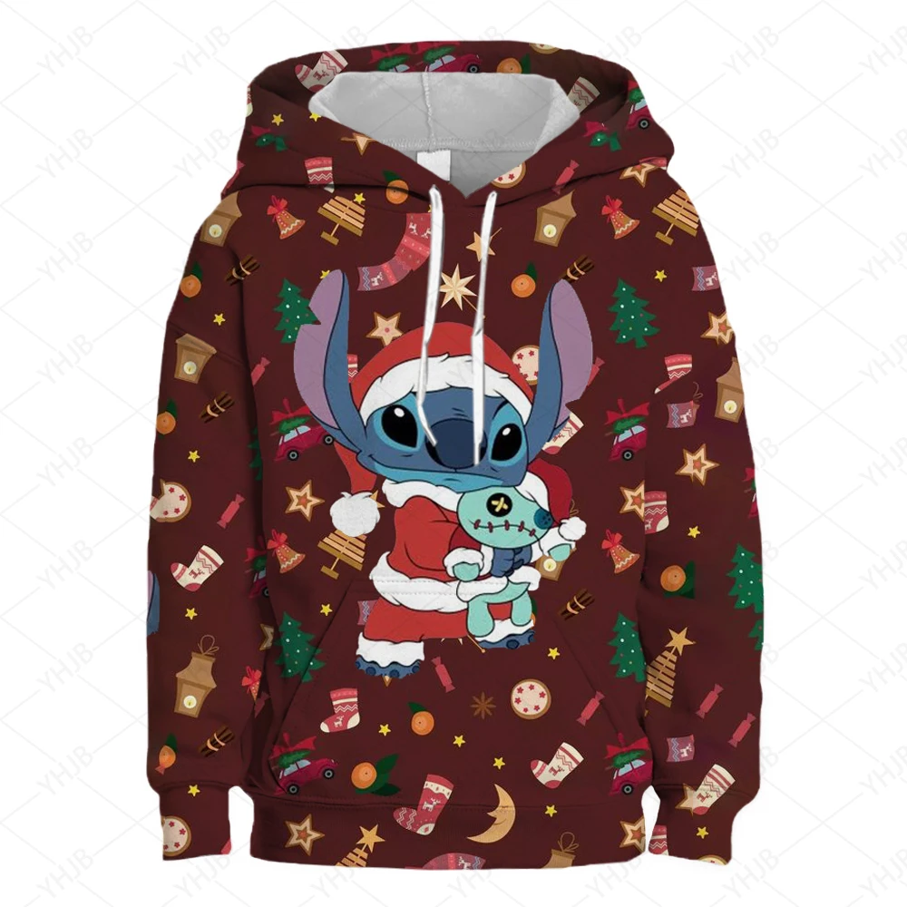 Stitch Iong-sleeved Sweatshirt For Girls Merry Christmas Autumn Thin Round Neck Sweatshirt Anime Cartoon Joint Fashion Trend Top