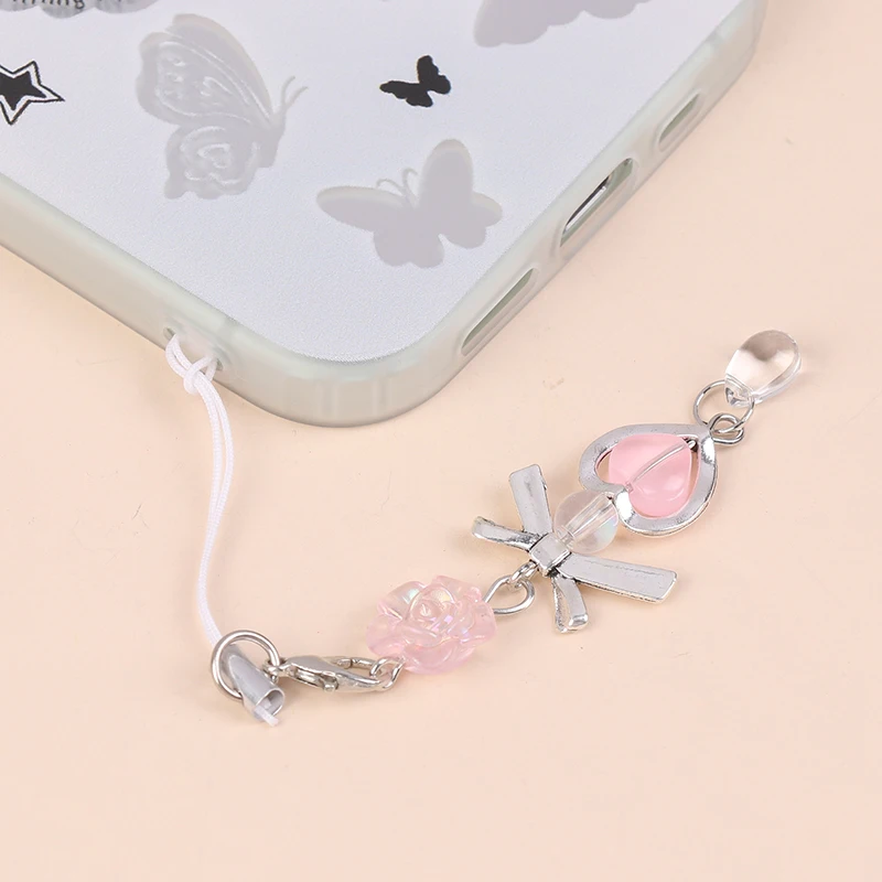 Y2K Aesthetic Mobile Phone Chain Cute Sweet Handmade Beaded Phone Lanyard For Girls Cell Phone Charm Keychain Gifts