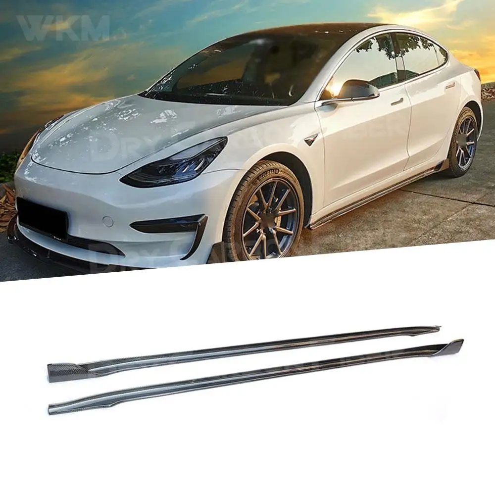 

Carbon fiber Side Skirts Door Lip Aprons Guard Spoiler Cover for Tesla Model 3 2018 2019 2020 Car Styling