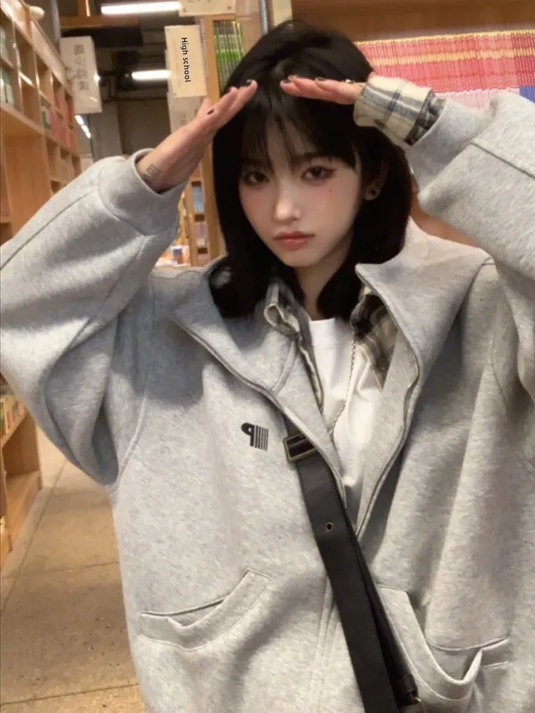 Damski kardigan z wysokim kołnierzem i kapturem, ocieplany, sweter, kurtka, styl uliczny, modny design, jesień-zima, marka Faion