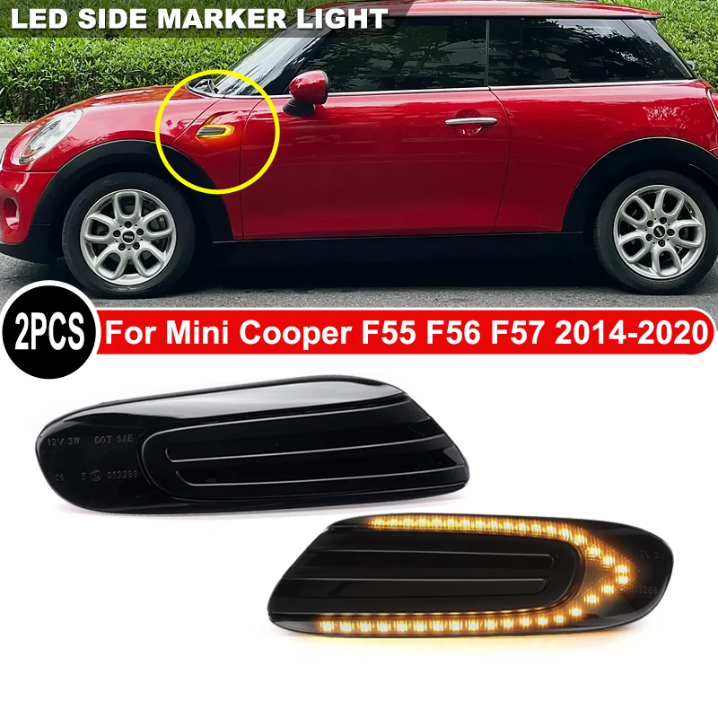 2Pcs LED Side Marker Light Dynamic Turn Signal Indicator Lamp For Mini Cooper F55 F56 F57 2014-2010 Replace OEM 63137298346