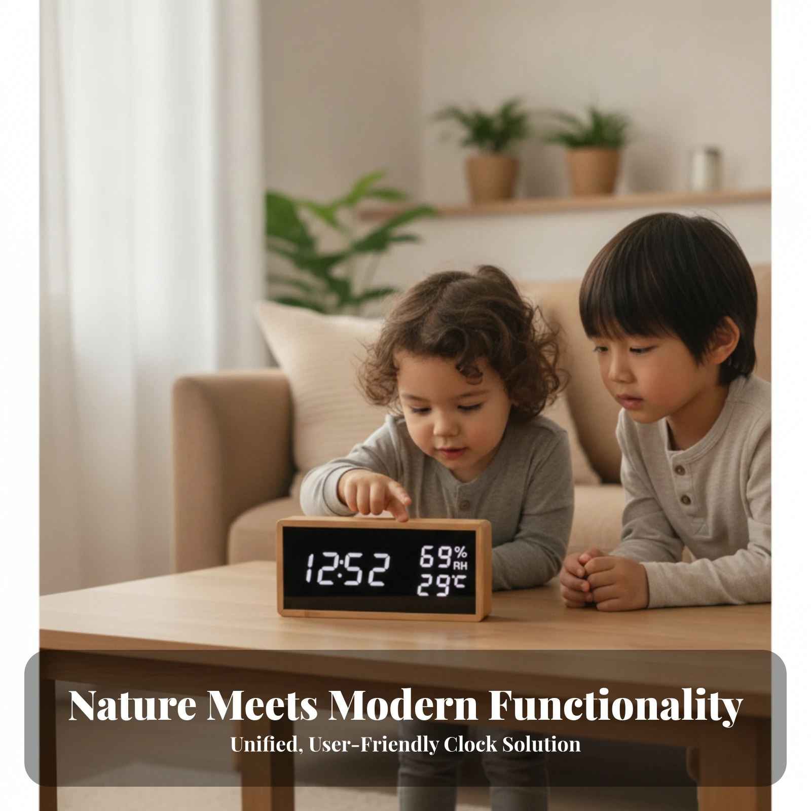 Bamboo Alarm Clock Tabletop Desktop Alarm Clock Home Gadget Easy Snooze Battery Backup