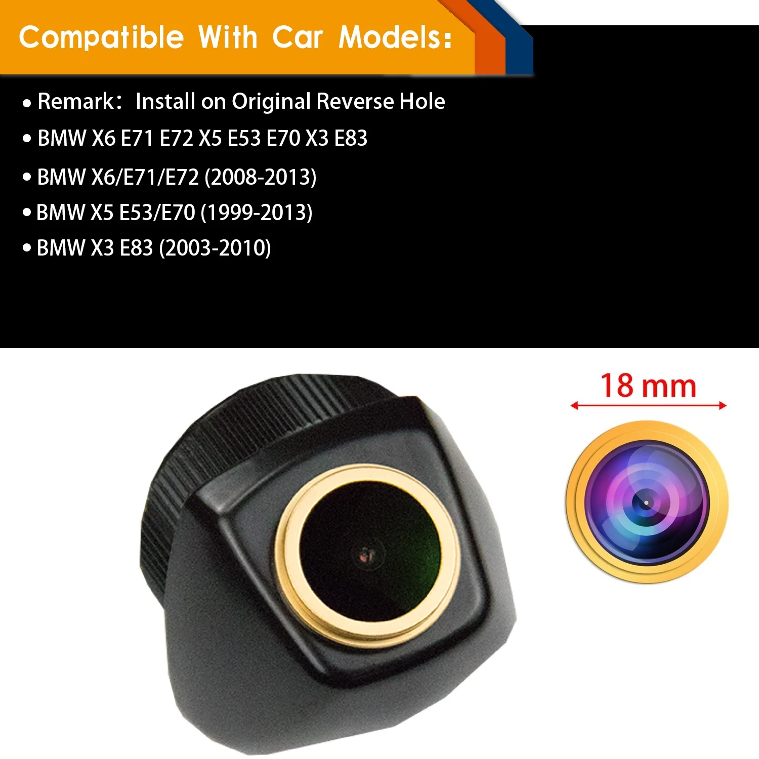 HD 1280x720p Rear Backup Camera for BMW X6 E71 E72 X5 E53 E70 X3 E83, Night Vision Original car reserved hole Reversing Camera