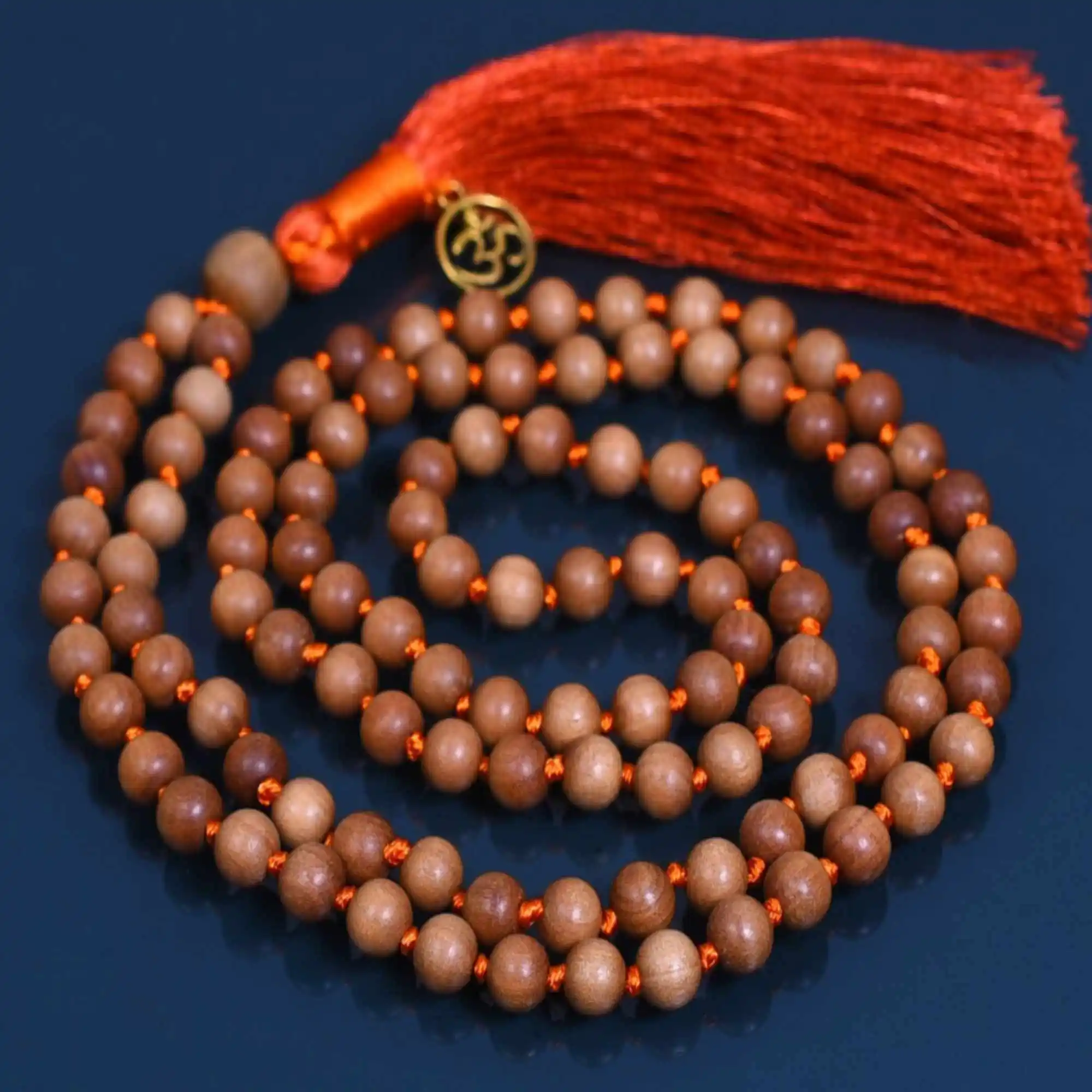 8mm Natural brownish red Aromatic Sandalwood Brass om bracelet Mala Buddhism Lucky Yoga Bless Chakra Fragrant spread Yoga Mala