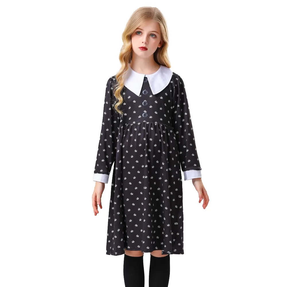 Halloween Kids Cosplay Addams Family Goth Wednesday Girls Costume