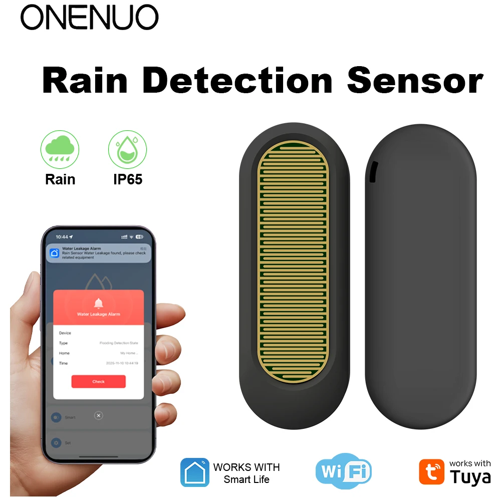 ONENUO WiFi oder Zigbee Regensensor Tuya IP65 Wasserdichte Regenerkennung für den Außenbereich Wasserlecksensor Echtzeit-APP-Überwachungsalarm