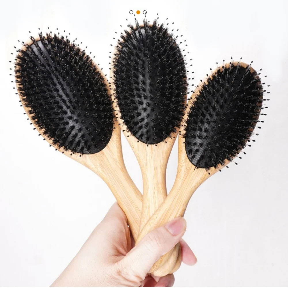 فرشاة شعر بشعيرات الخنزير، شعيرات طبيعية ناعمة للشعر الرقيق والناعم، استعادة اللمعان والملمس، مشط خشبي #2
