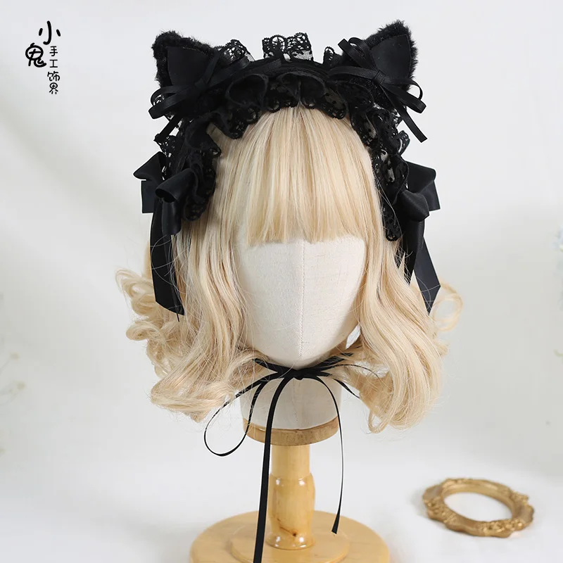 Original Dark Lolita Gothic Sweet Cat Ears Hair Band Bow Barrettes Japanese Lo Niang Headdress Lolita