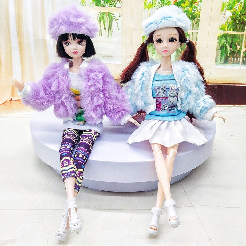 

1Set Doll Clothes For 30CM Doll Plush Coat Top Pants Hat Dollhouse Doll Decor Christmas Present