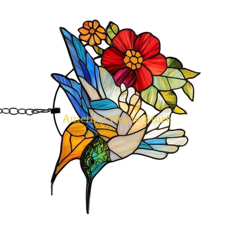 F26C Shatter Resistant Window Hanging Craft Colorful Acrylic Hummingbird Design Ornament For Home Garden Decors Gift Giving