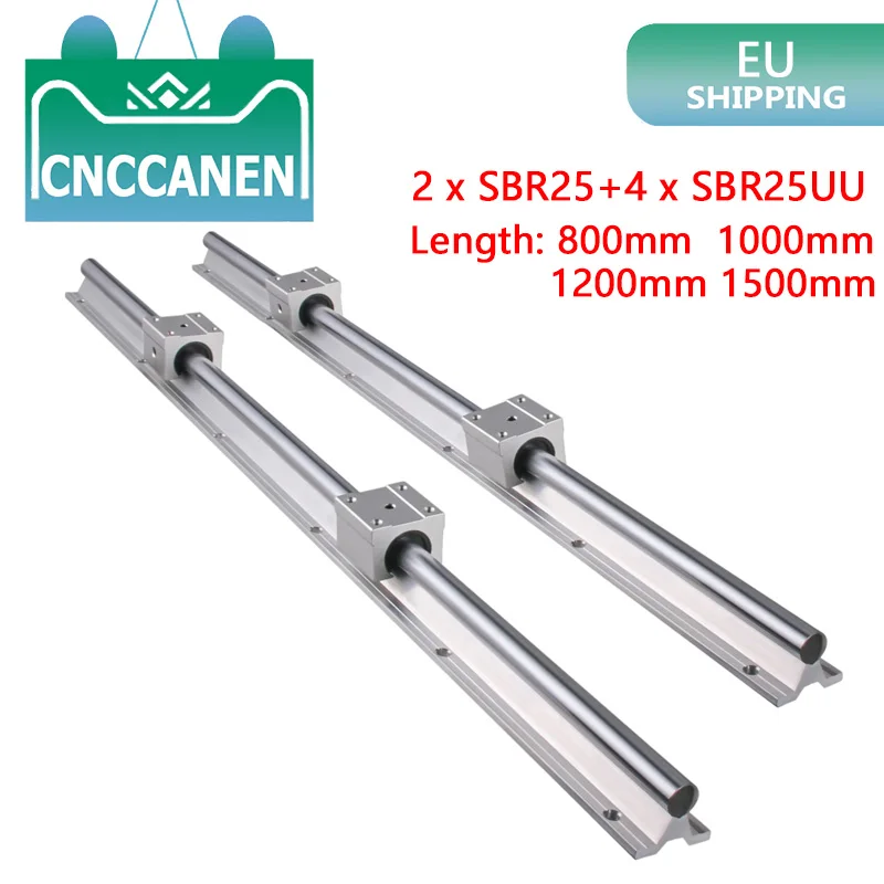 2Pcs SBR25 Linear Guide Rail 800mm 1000mm 1200mm 1500mm + 4Pcs SBR25UU Blocks Bearing Smooth Motion for CNC Parts