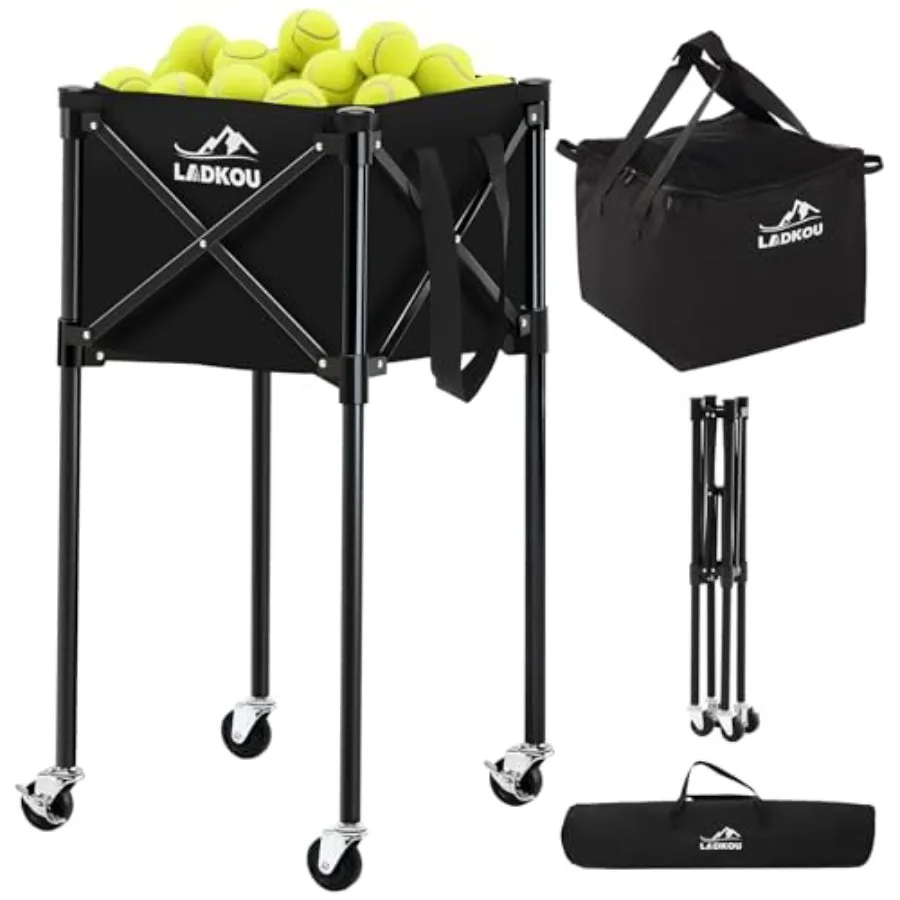 

Extra Large Tennis Ball Hopper Holds 200 Balls Foldable Tennis Ball Basket with Wheels and Removable Bag Lightweight Pickleball