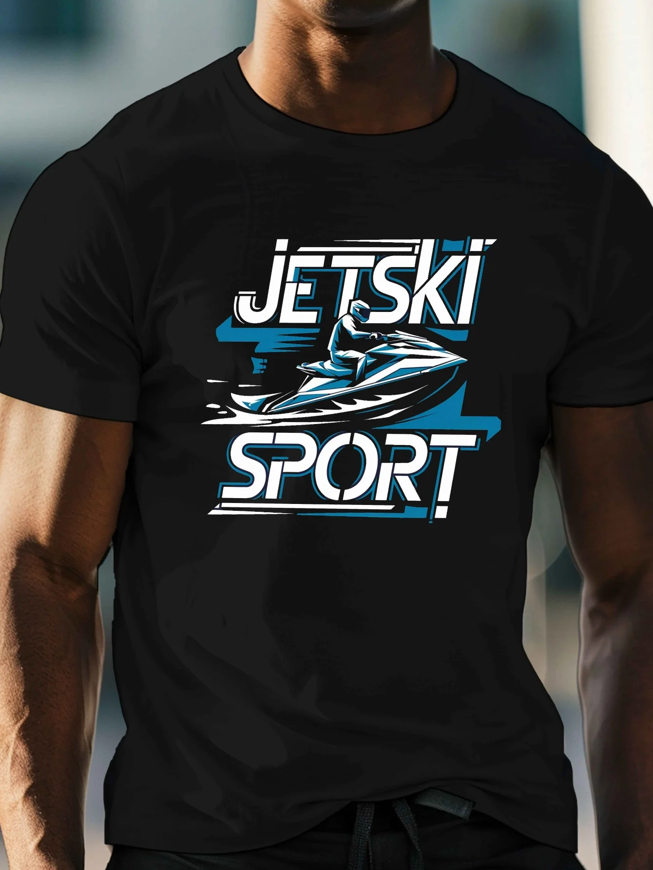 Men's Jetski Sports Graphic T-Shirt - Casual Crew Neck Short Sleeve, Lightweight Fiber Summer Shirt with Dynamic Water Ski Print