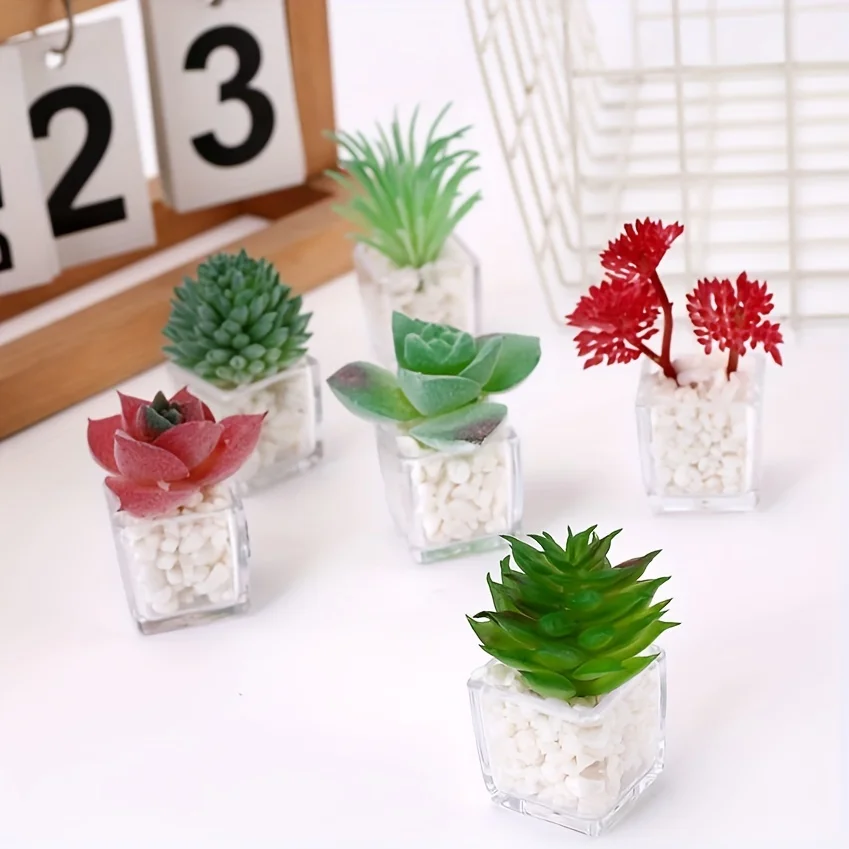 2pcs Car Creative Decoration Simulation Succulent Green Plant Bonsai Bonsai Creative Small Potted Office Living Room Decoration